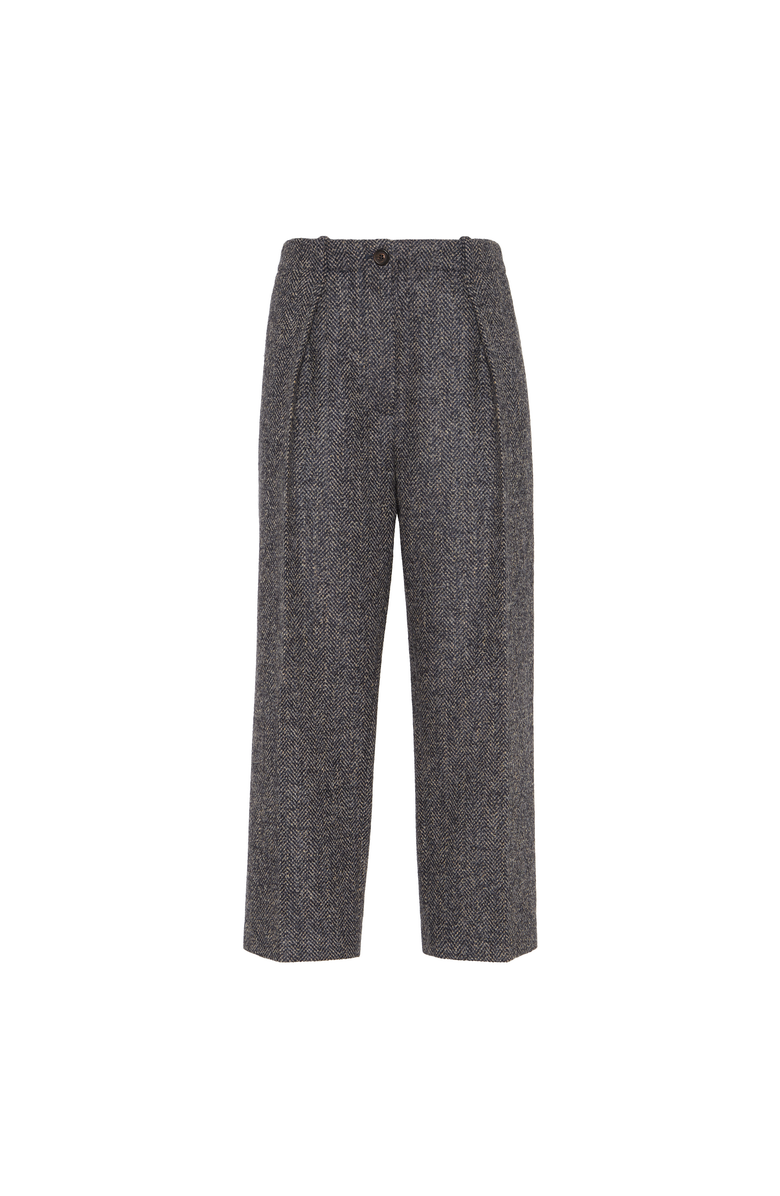 Brunello Cucinelli Herringbone tweed pleated trousers, Main, color, Blue
