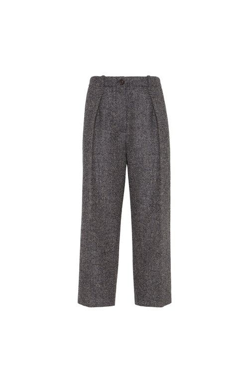 Brunello Cucinelli Herringbone Tweed Pleated Trousers In Gray