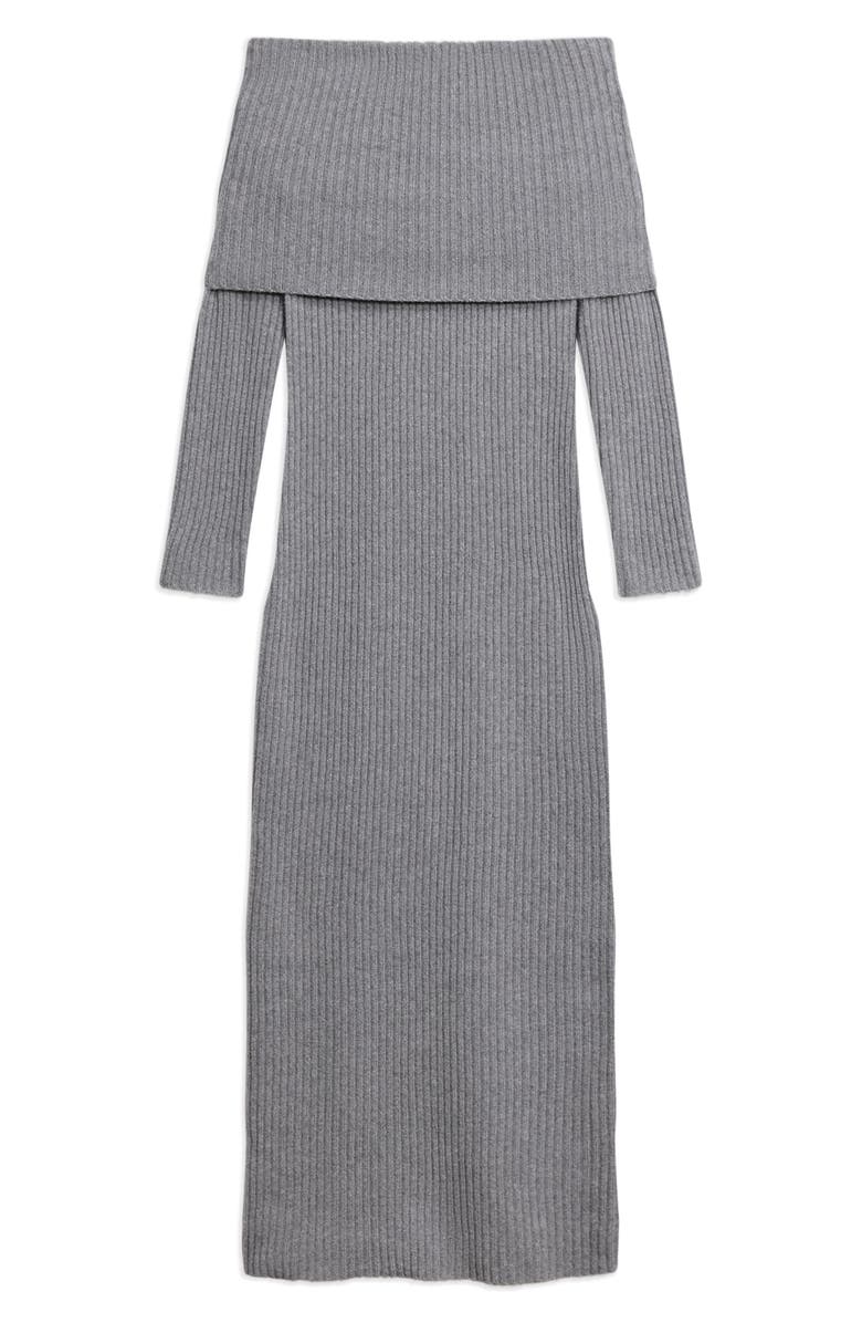 Theory Off the Shoulder Long Sleeve Rib Wool & Cashmere Maxi Dress, Alternate, color, Grey Heather