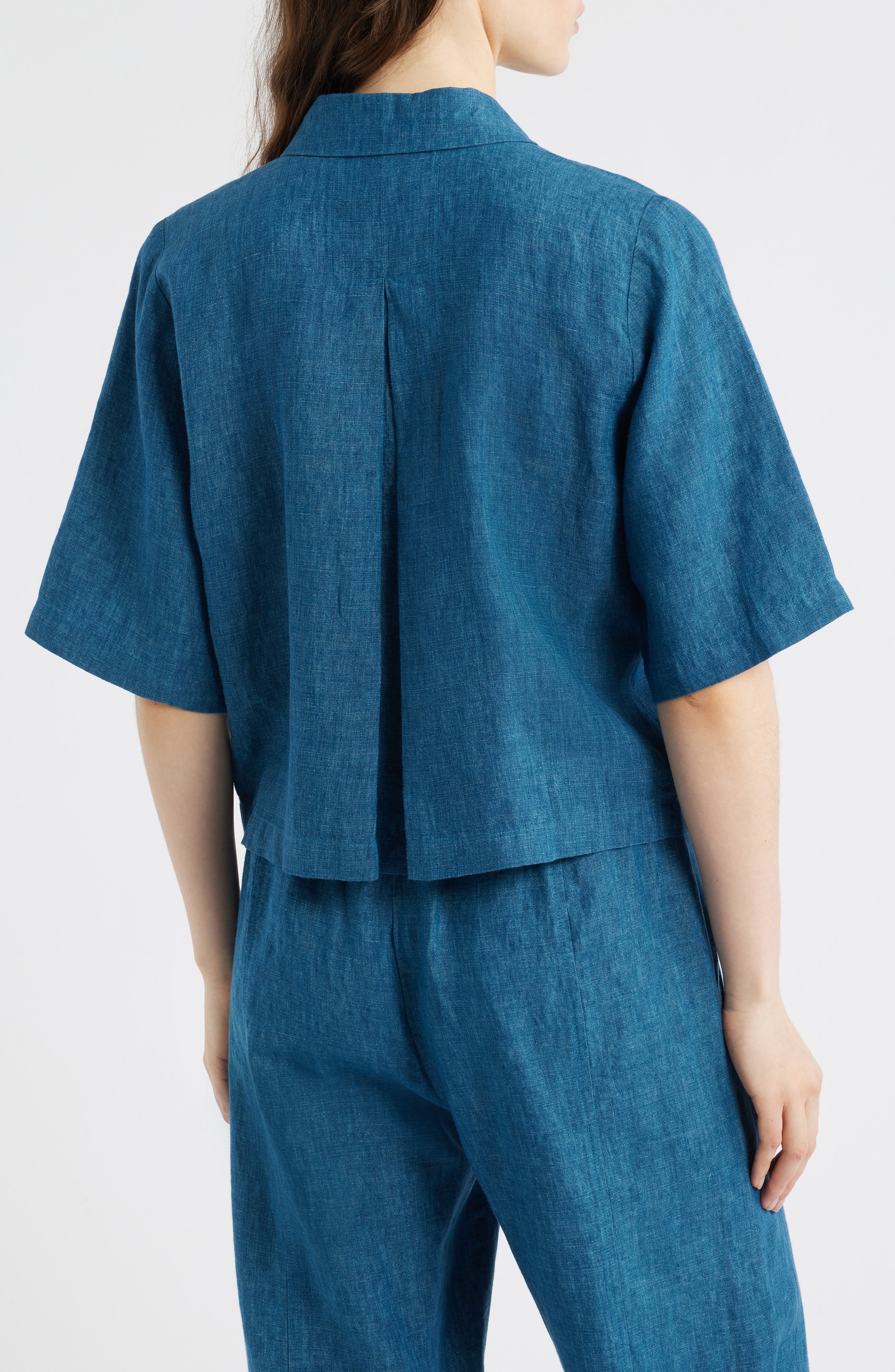 Linen Elbow Sleeve Button-Up Shirt - image 4