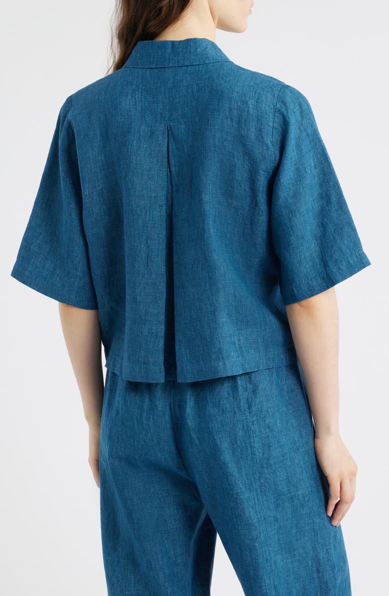 Eileen Fisher Linen Elbow Sleeve Button-Up Shirt, Alternate, color, River
