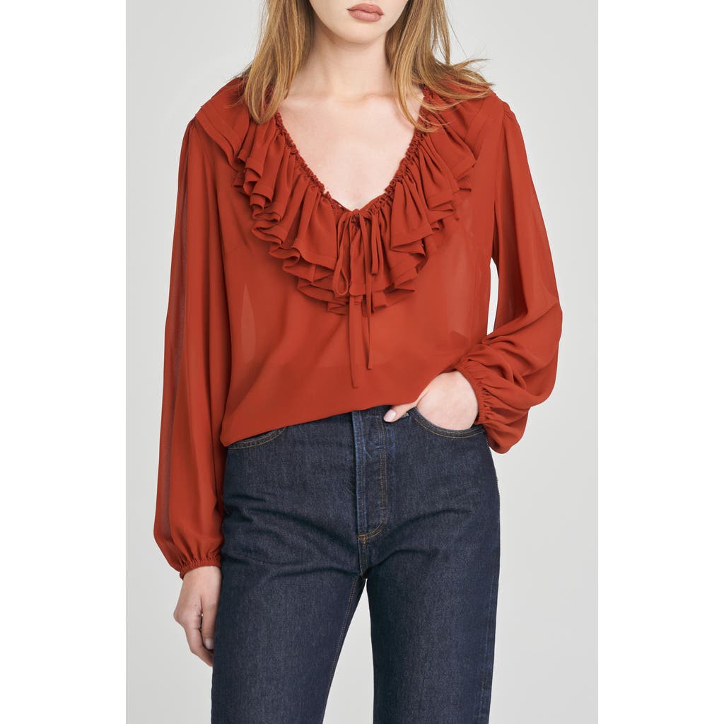 WAYF Agnes Ruffle Top in Brick  product