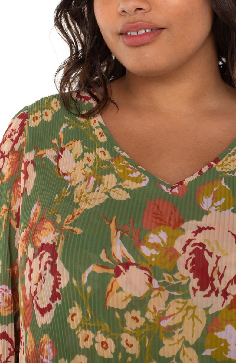 Liverpool Los Angeles Long Sleeve Pleated V-Neck Top, Alternate, color, Green Multi Floral