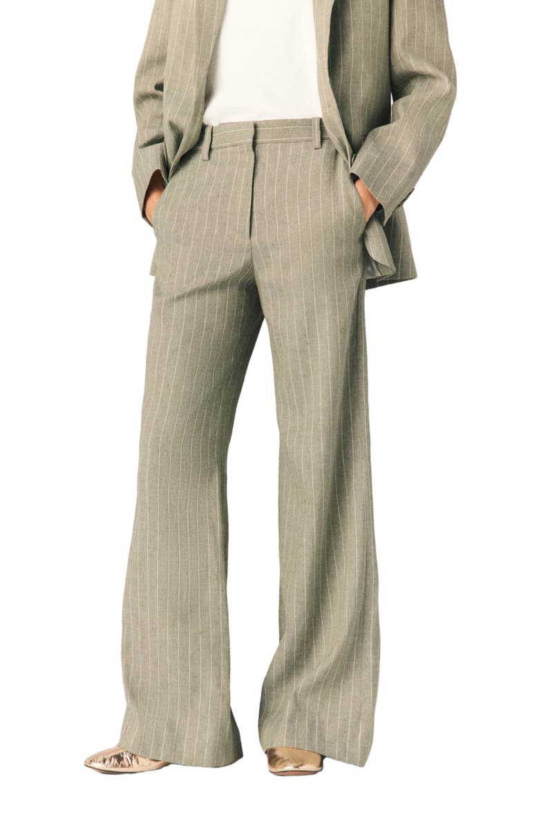 maje Linen-blend suit trousers, Main, color, Khaki