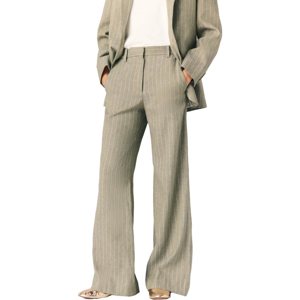 maje Linen-blend suit trousers in Khaki at Nordstrom, Size 36