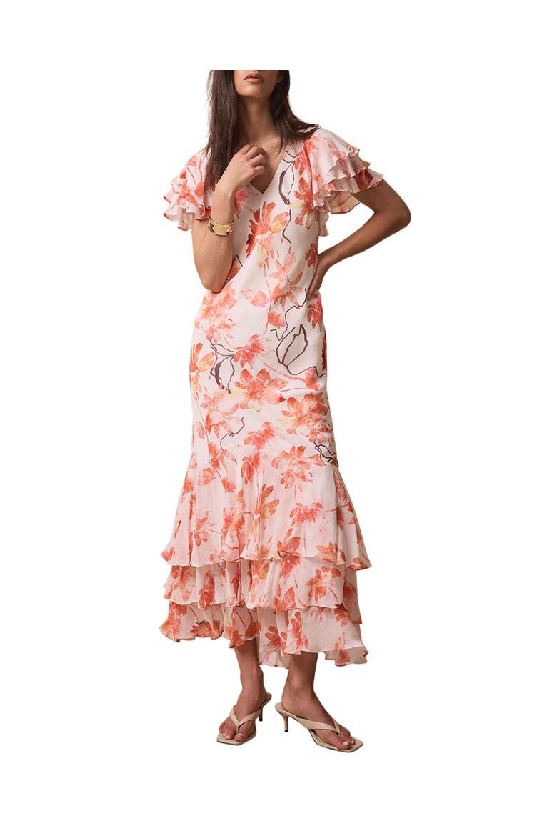 Floral Ruffle Tie-Back Midi Dress, Main, color, Pink