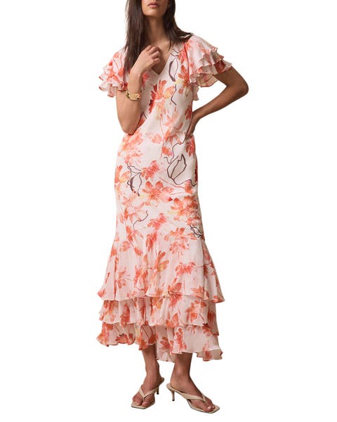 Floral Ruffle Tie-Back Midi Dress