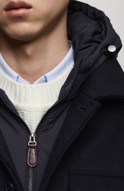 Mango Wool Blend Coat With Removable Hood In Dark Navy