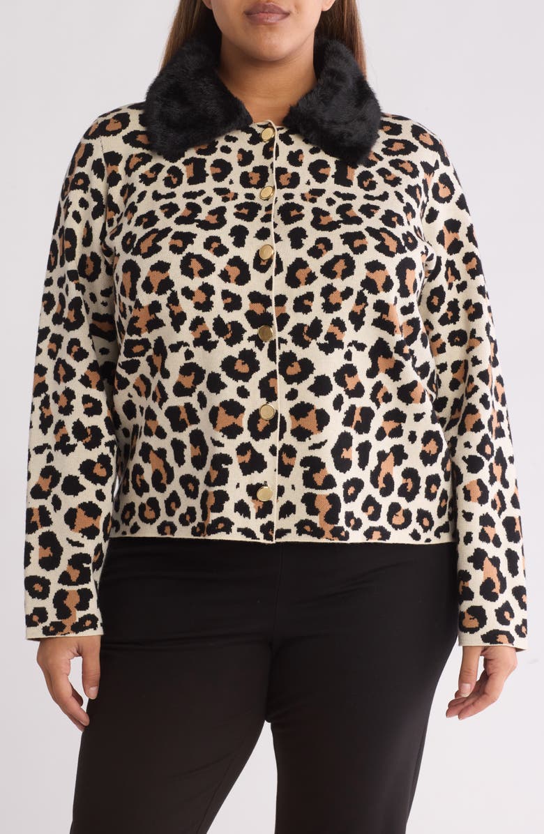 BY DESIGN Isa Faux Fur Collared Cardigan, Main, color, Keira Leopard