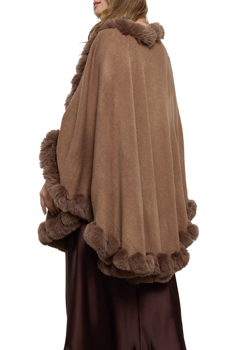 Faux Fur Trim Cape, Alternate, color, BROWN