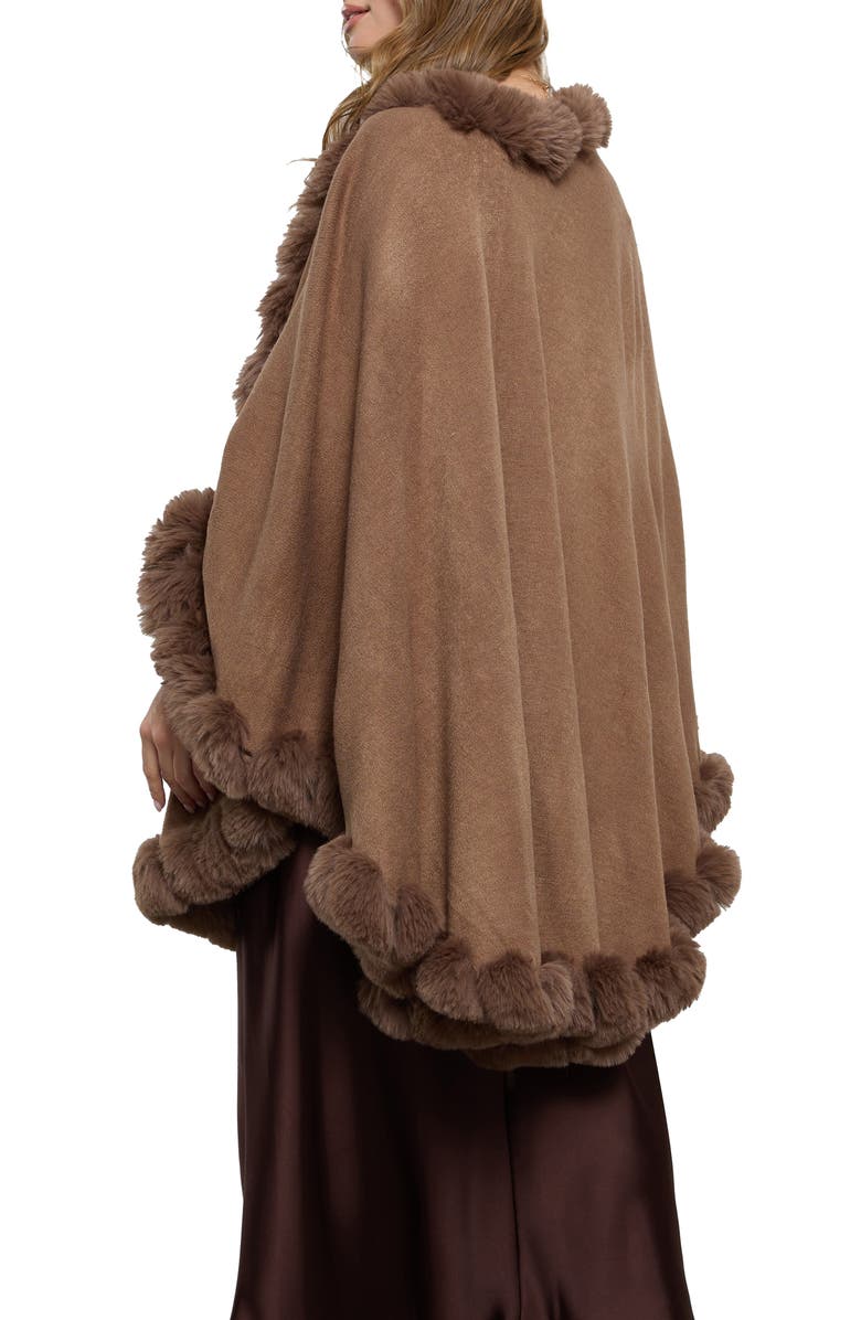 SAACHI Faux Fur Trim Cape, Alternate, color, Brown