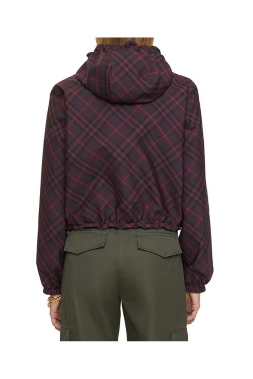 Burberry Cropped Reversible Check Hooded Jacket In Blue