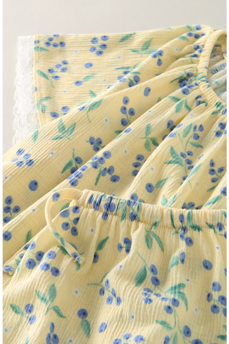 Kids' Lace Trim Shirt & Shorts, Alternate, color, YELLOW CLOVER BLUEBERRY FLORAL