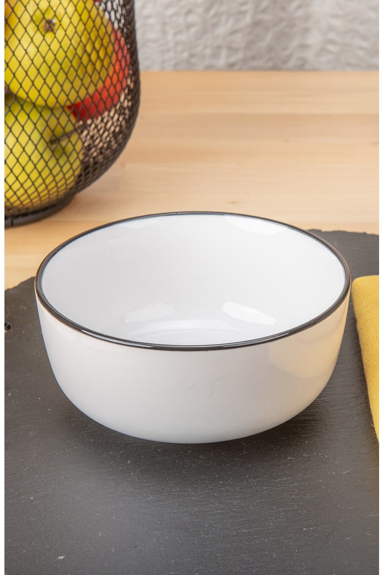 Set of 4 Silhouette Porcelain Soup/Cereal Bowls, Alternate, color, WHITE W/BLACK