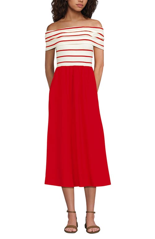 LANDS' END LANDS' END OFF THE SHOULDER SLENDER MIXED MEDIA DRESS
