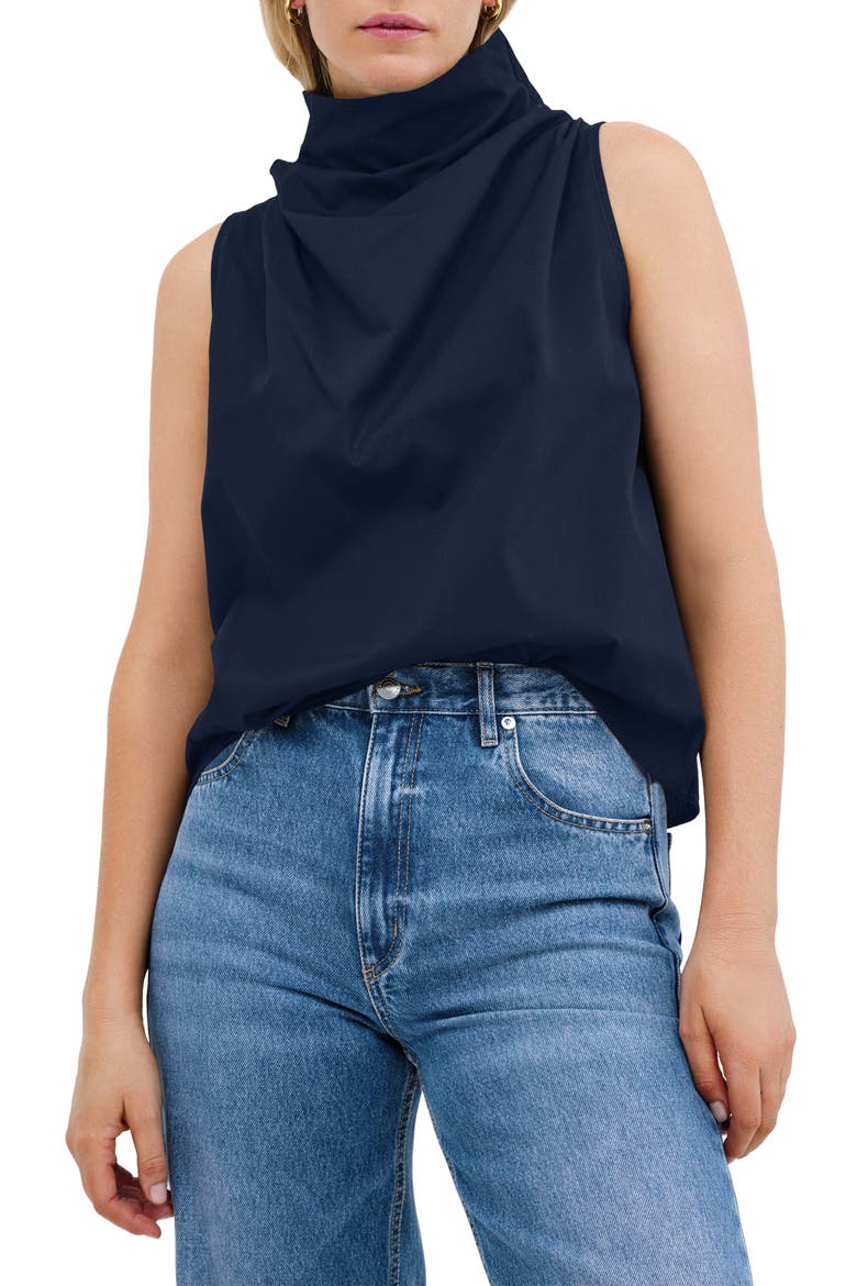 Minna Cowl Neck Cotton Top, Main, color, DEEP INDIGO