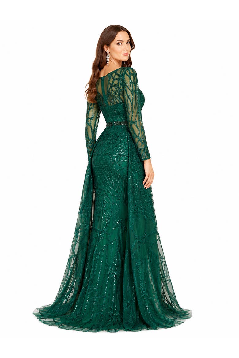 Beaded Faux-Wrap V-Neck Bridal Gown, Alternate, color, Green
