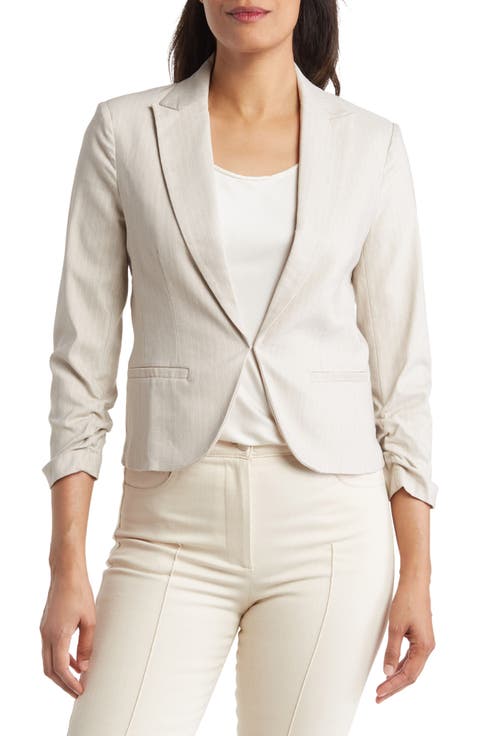 Pinstripe Ruched 3/4 Sleeve Blazer (Petite)