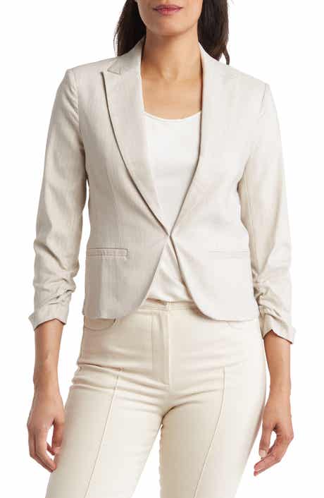 Amanda & Chelsea Pinstripe Ruched 3/4 Sleeve Blazer