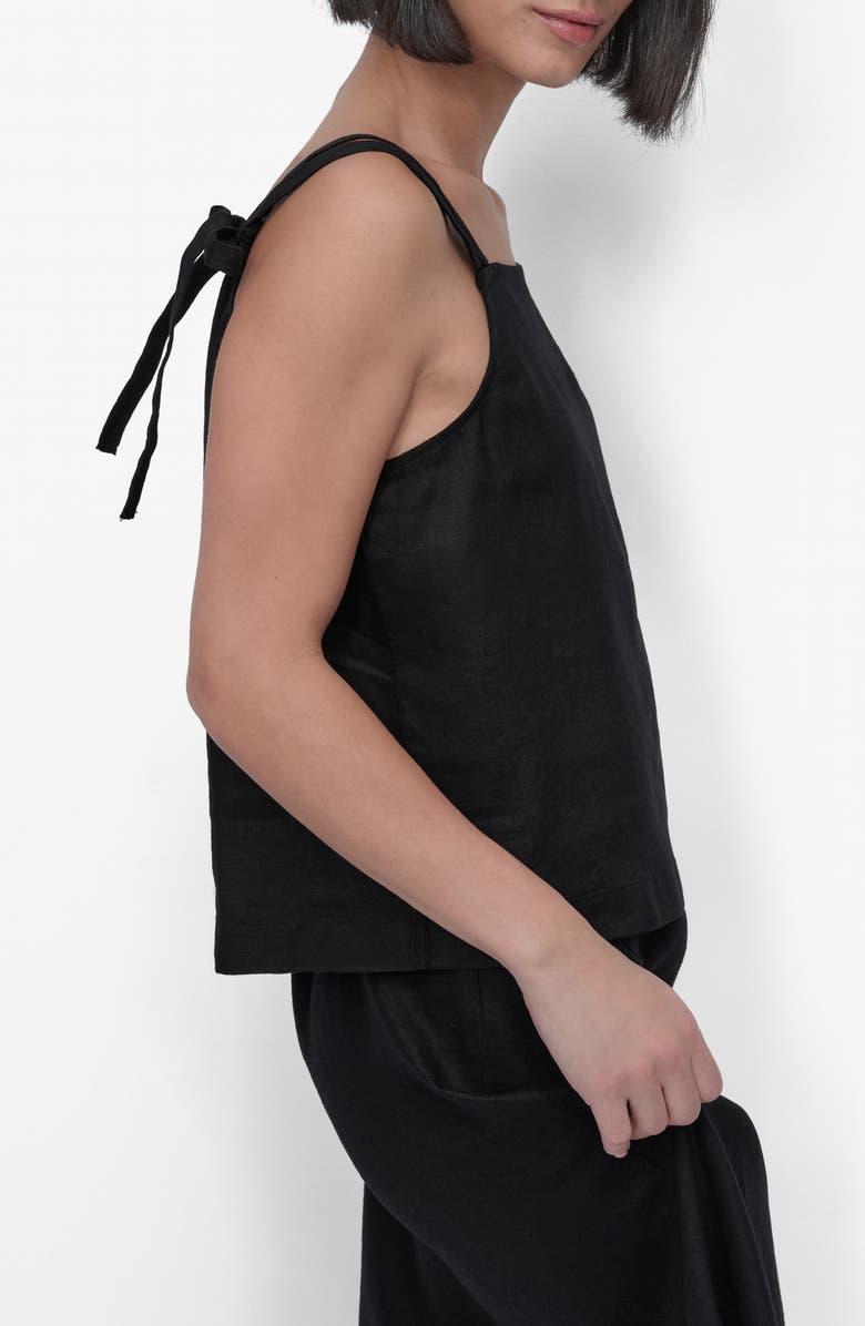 DKNY Tie Strap Linen Top, Alternate, color, Black