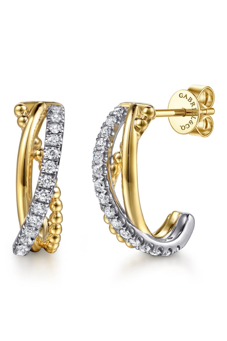 Bujuka 14k Gold Diamond Hoop Earrings, Main, color, 14K YELLOW/ WHITE GOLD