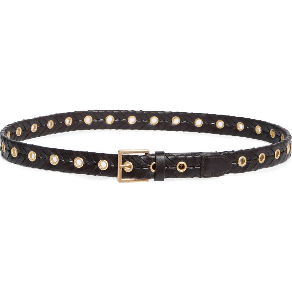 AllSaints Eyelet Woven Leather Belt in Bitter Brown /Warm Brass at Nordstrom Rack, Size Small/medium