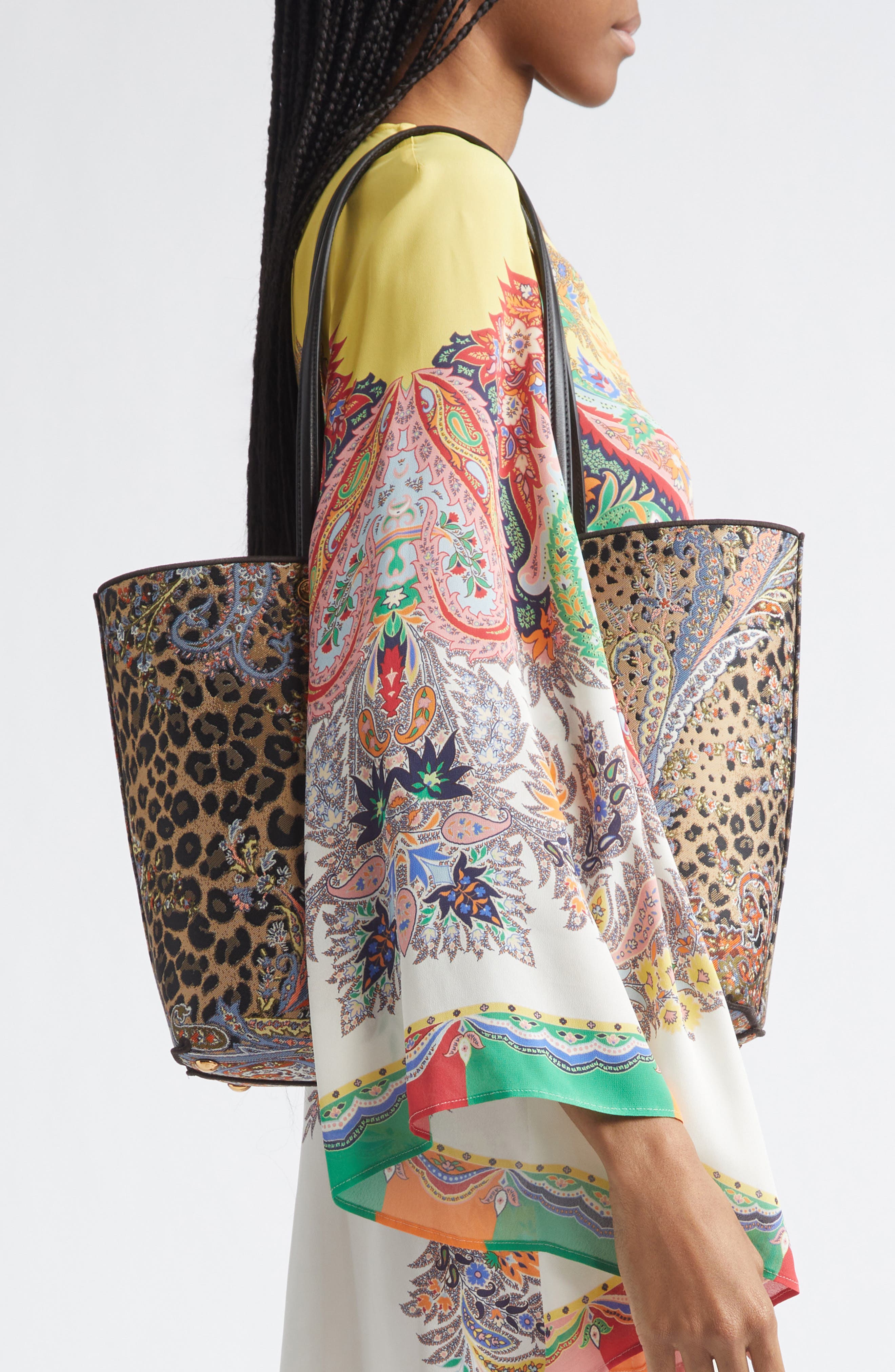 Etro Essential Leopard Jacquard Tote, Alternate, color, Beige