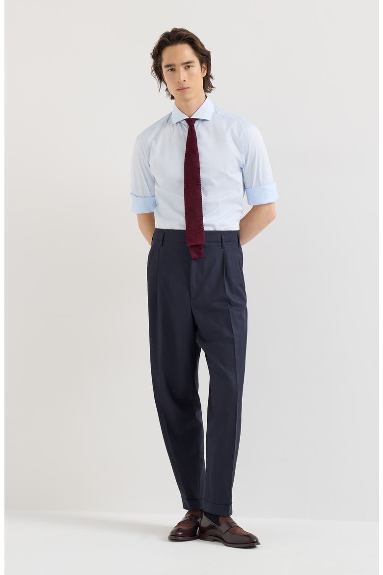 Virgin wool chevron trousers with double pleats, Alternate, color, Navy Blue