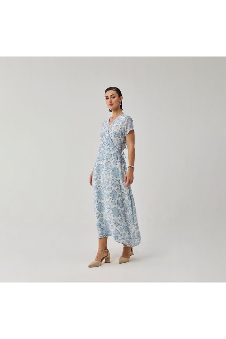 Soft Floral Wrap Midi Dress, Alternate, color, Porcelain Bloom