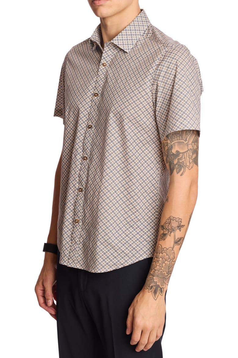 Sawyer Short Sleeve Stretch Cotton Button-Up Shirt, Alternate, color, NAVY TAN FLORAL