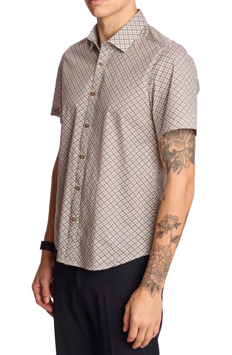 PAISLEY & GRAY Sawyer Short Sleeve Stretch Cotton Button-Up Shirt, Alternate, color, Navy Tan Floral