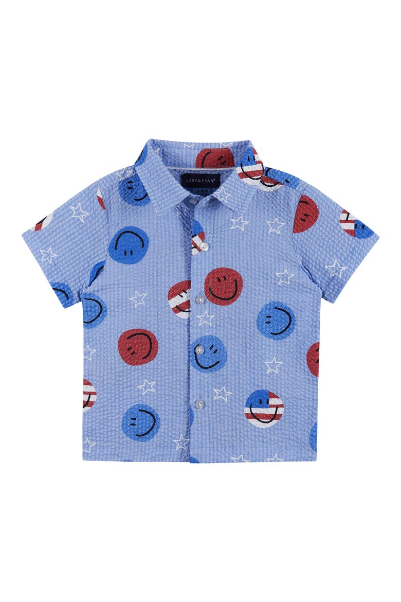 Print Cotton Seersucker Button-Up Shirt & Shorts Set, Alternate, color, BLUE AMERICA