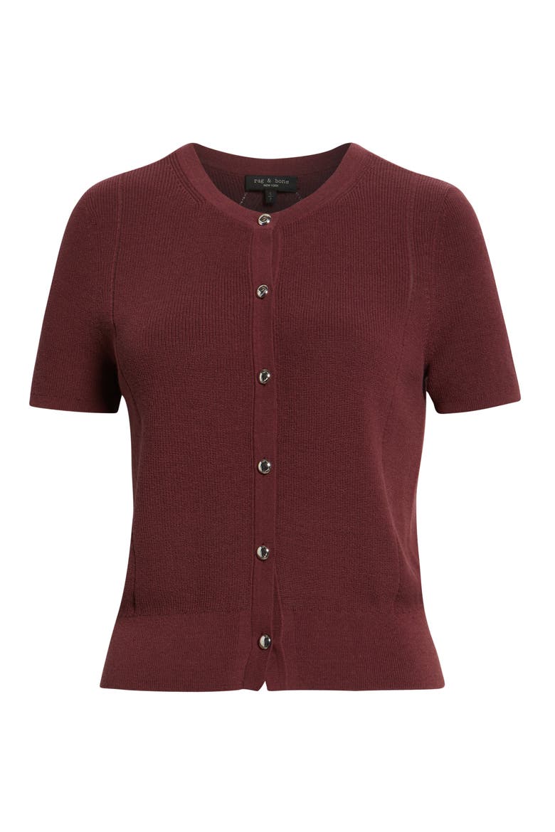 Dina Short Sleeve Cardigan, Alternate, color, PRUNE