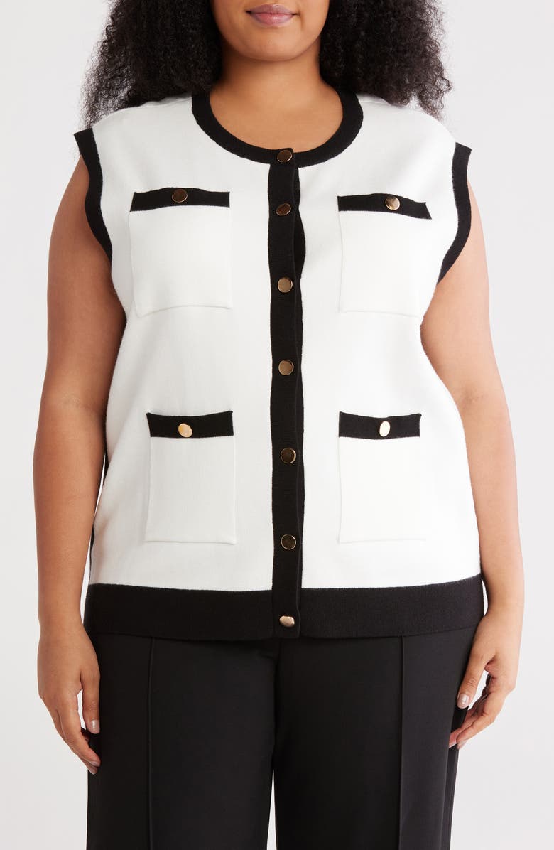 BY DESIGN Kaia Sleeveless Sweater, Main, color, Gardenia/ Black