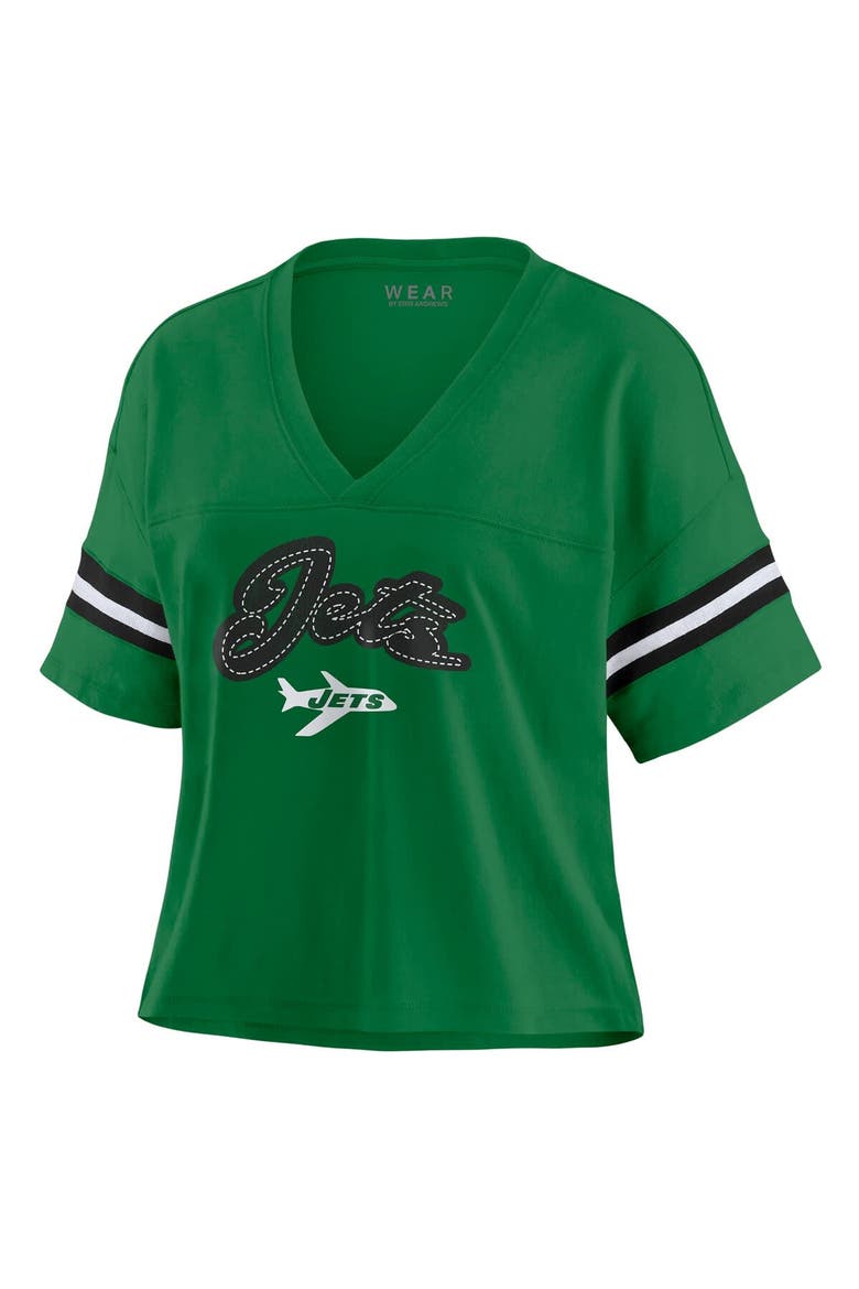 Women's WEAR by Erin Andrews Kelly Green New York Jets Color Block Boxy V-Neck T-Shirt, Alternate, color, Kelly Green