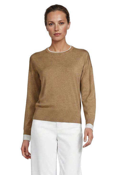 Double Trim Cotton Crew Neck Sweater