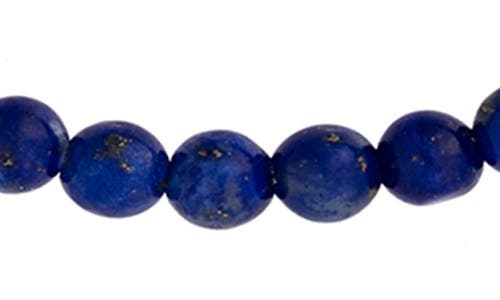 John Varvatos Skull Lapis Lazuli Beaded Stretch Bracelet In Blue/silver