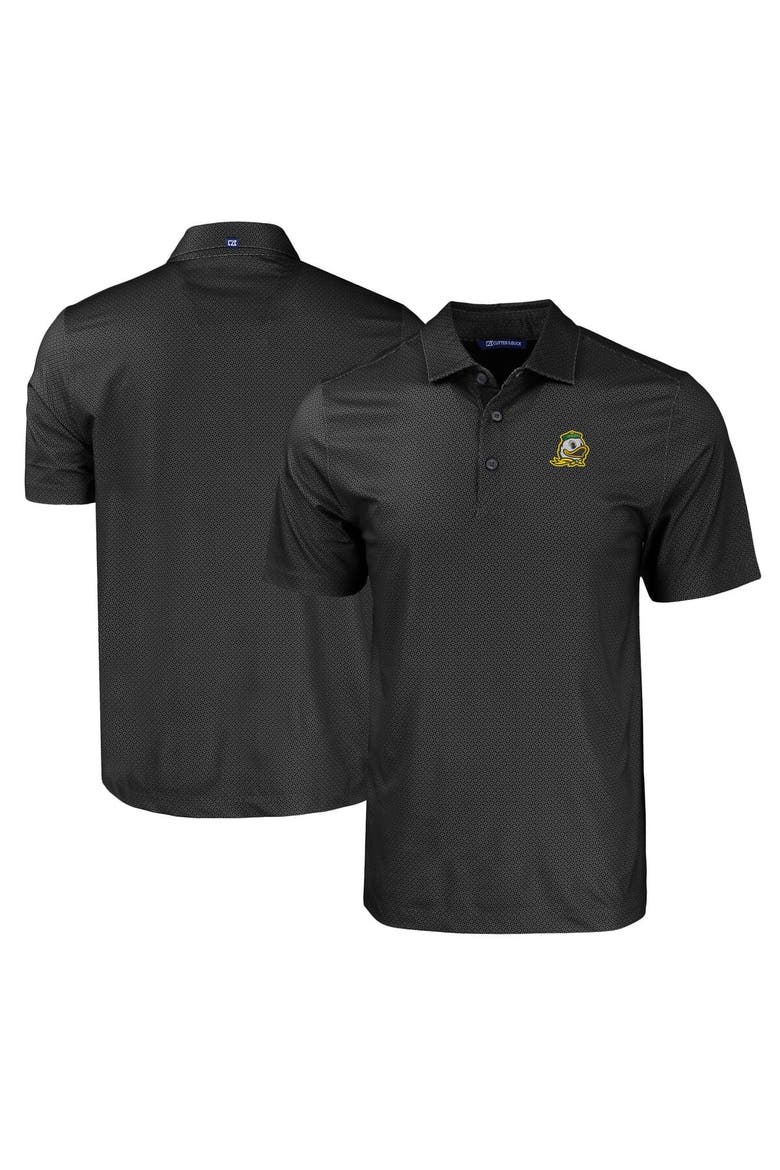 Men's Cutter & Buck Black Oregon Ducks Pike Eco Tonal Geo Print Stretch Recycled Polo, Main, color, Black