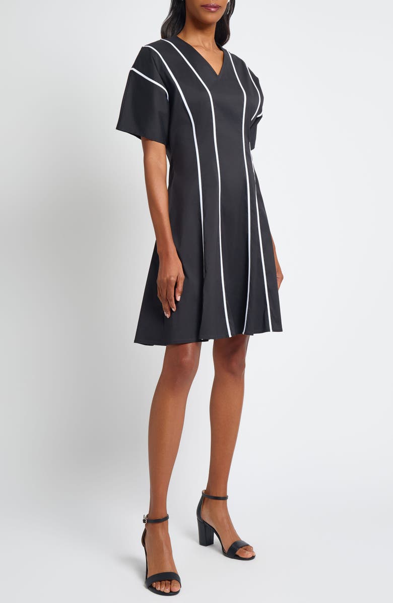 Ming Wang Stripe Flare Dress, Main, color, Black/ White