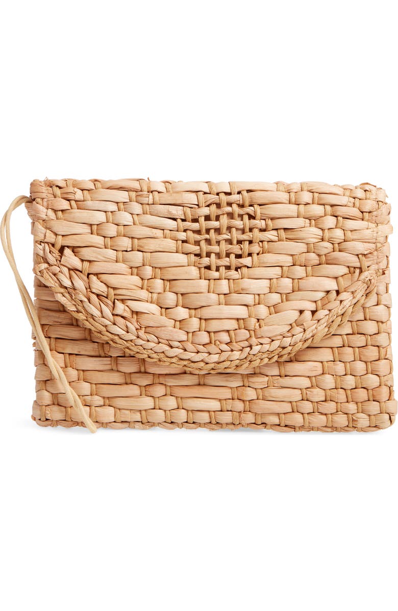 Knotty Woven Straw Clutch, Main, color,
