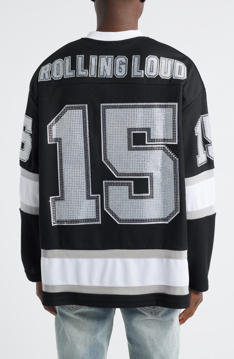 Rolling Loud Team Loud Rhinestone Hockey Jersey, Alternate, color, Black