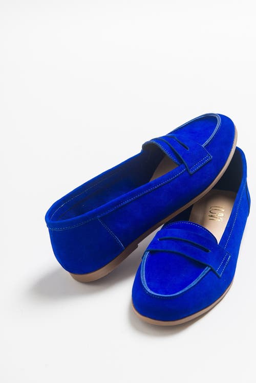 Forever & Always Shoes Dorothy Leather Loafer In Dark Blue Suede Leather