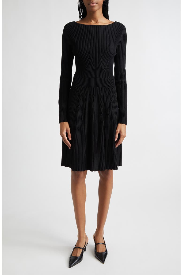 Ribbed Fit and Flare Sweater Dress, Main, color, BLACK SOLID