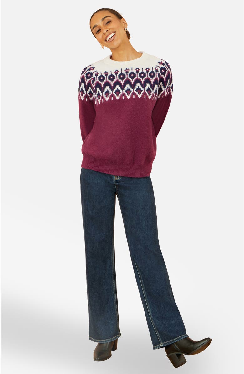 Yumi Fair Isle Relaxed Fit Knitted Sweater, Alternate, color, Burgundy