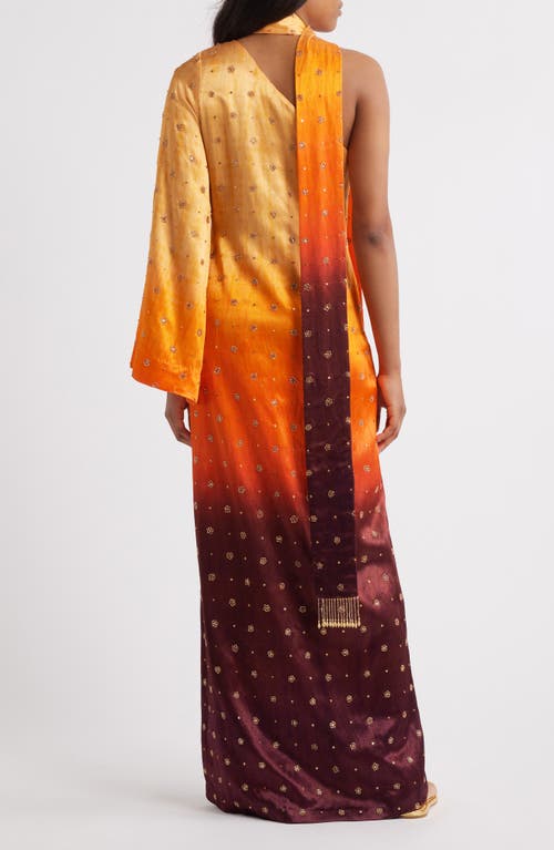 Shop Sani One-shoulder Long Sleeve Gown In Dusky Ember