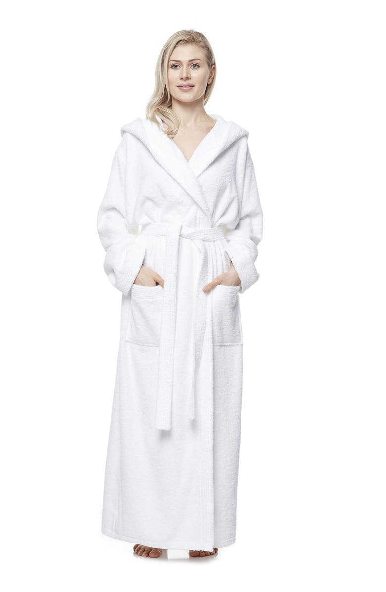 ARUS Pacifica Women's Cotton Full Length Hooded Bathrobe, Alternate, color, White