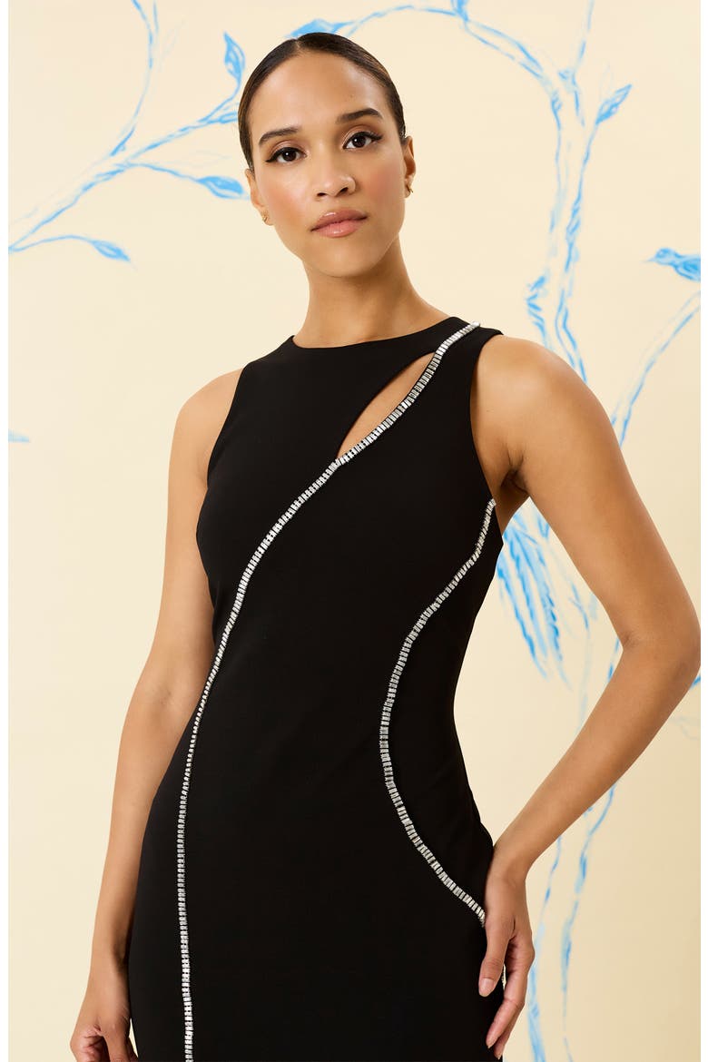 Embellished Trim Sleeveless Gown, Alternate, color, BLACK