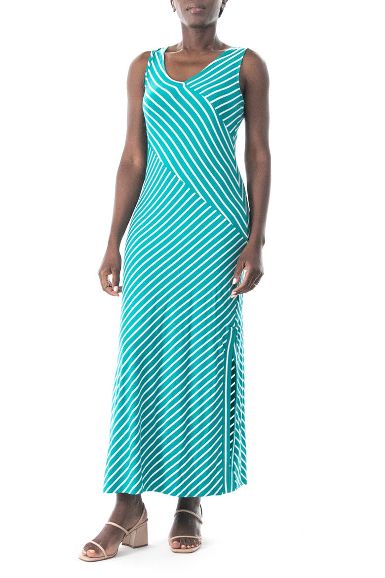 V-Neck Stripe Maxi Dress, Main, color, OCEAN/ WHITE