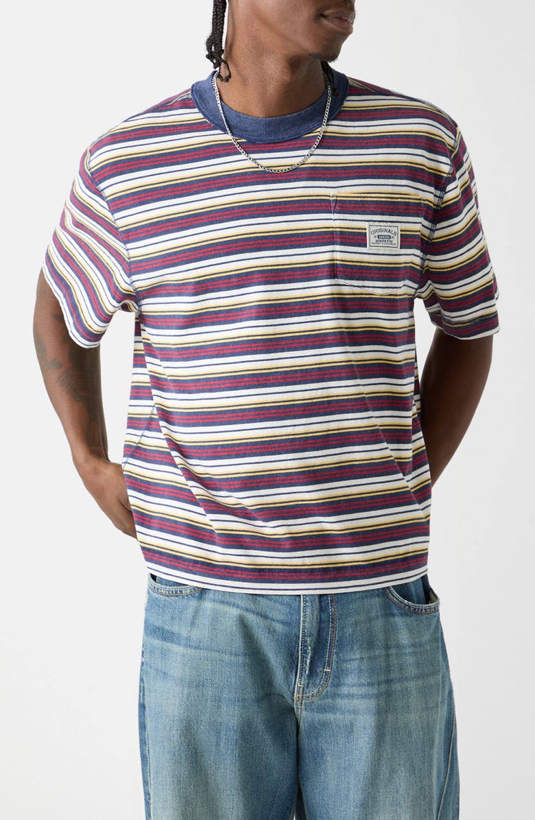 GUESS ORIGINALS Stripe Boxy Crop Pocket T-Shirt, Main, color, Blue Multi