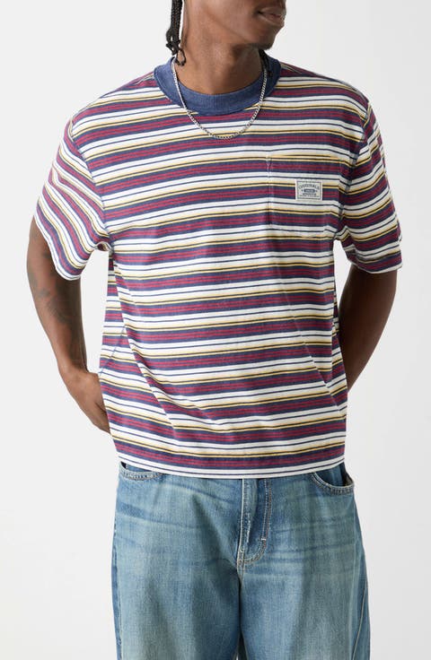 Stripe Boxy Crop Pocket T-Shirt